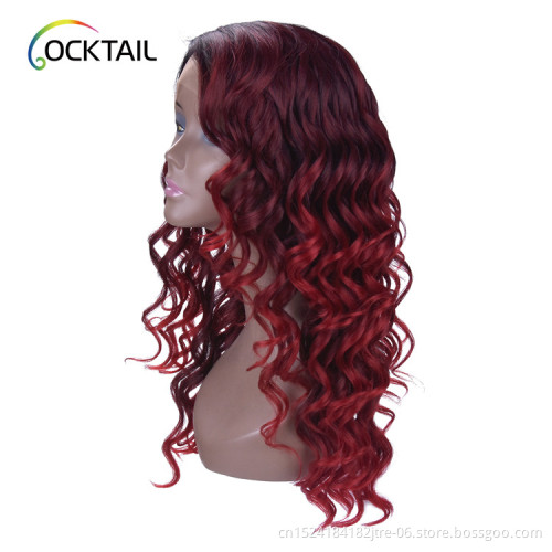 C side part 18" T1b/burgundy ombre color curly synthetic lace front wig
